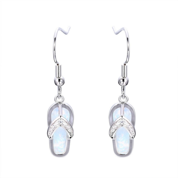 Fire Opal & White Sapphire Sandal Drop Earrings - Picture 2 of 7